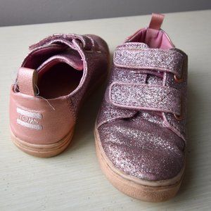 Pink Glitter Velcro TOMS Shoes
